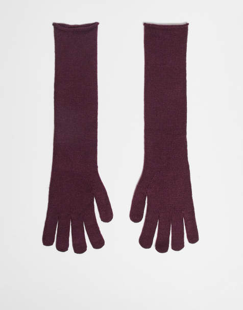 ASOS DESIGN long knit gloves in burgundy - view 1