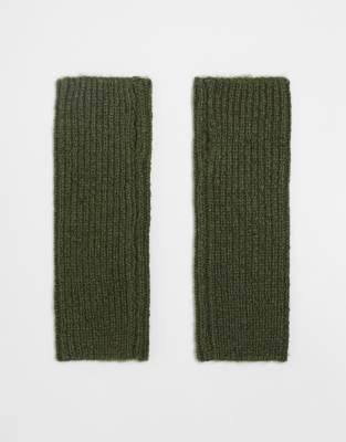 ASOS DESIGN long knitted palmwarmer in khaki-Green