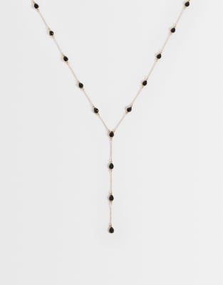 Asos Design Long Lariat Necklace With Multi Stone Detail In Gold