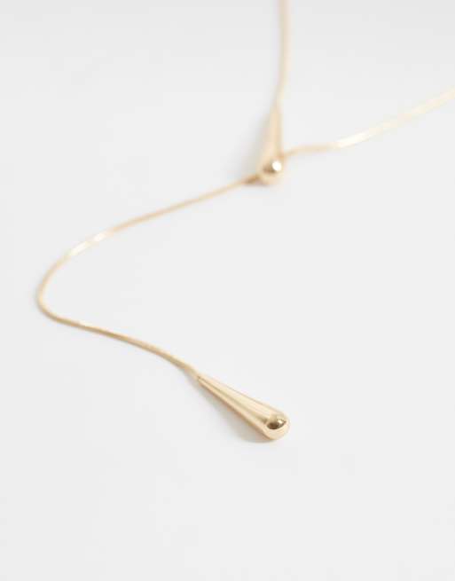 ASOS DESIGN long lariat necklace with teardrop pendant in gold tone, 2 of 4