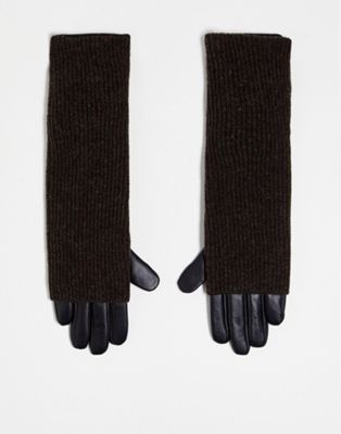 ASOS DESIGN long leather gloves with knitted overlay in black