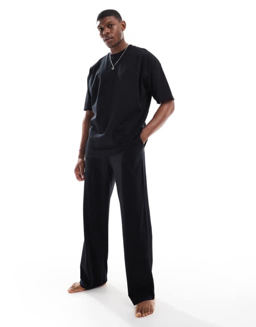 ASOS DESIGN long leg pyjama set in black