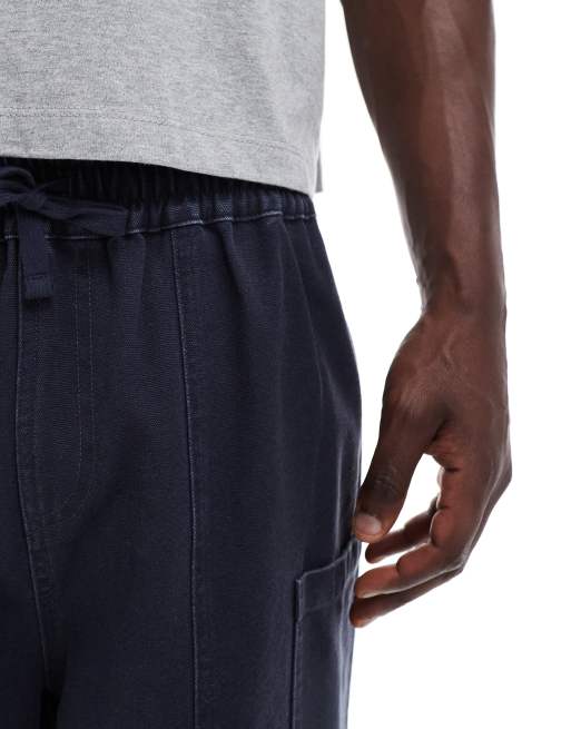 ASOS DESIGN long length canvas cargo shorts in washed navy, 2 of 5