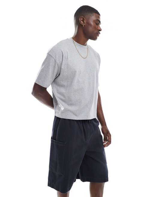 ASOS DESIGN long length canvas cargo shorts in washed navy, 3 of 5
