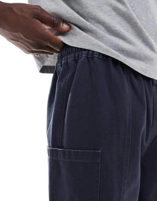 ASOS DESIGN long length canvas cargo shorts in washed navy, 5 of 5