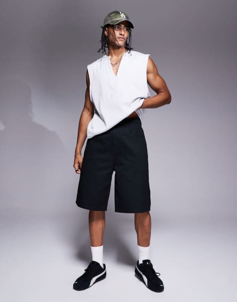 ASOS DESIGN long length canvas jort in black - view 1