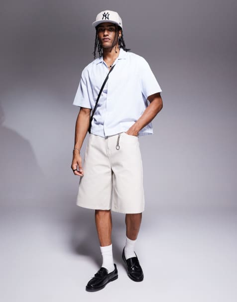 ASOS DESIGN long length canvas jort in stone - view 1