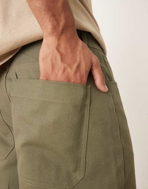 ASOS DESIGN long length canvas short in khaki, 4 of 5