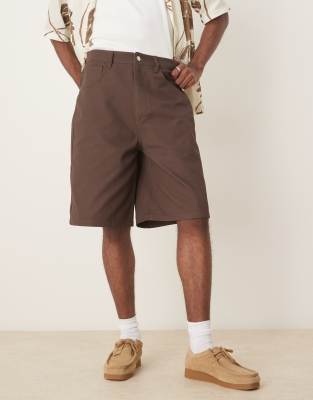 ASOS DESIGN long length canvas jorts in brown