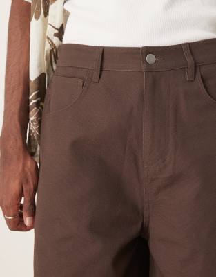 ASOS DESIGN long length canvas jorts in brown