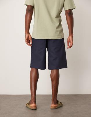 Asos Design Long Length Canvas Shorts In Navy
