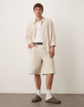 [ASOS DESIGN] ASOS DESIGN long length canvas shorts in stone-Grey W28 STONE