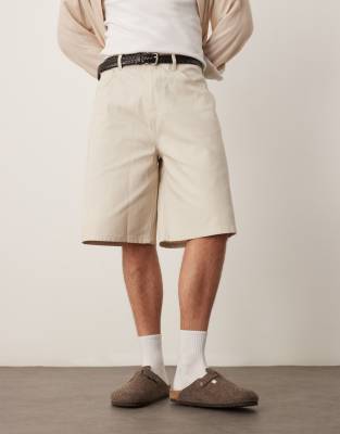 Asos Design Long Length Canvas Shorts In Gray