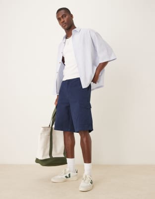 long length cargo shorts in navy