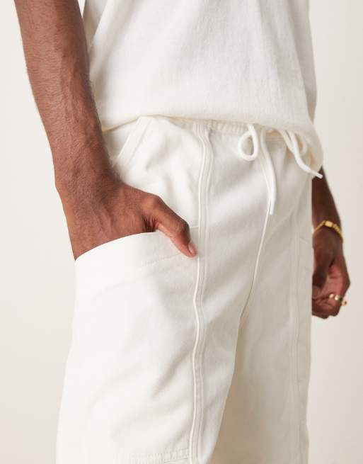 ASOS DESIGN long length cargo shorts with drawstring in raw ecru