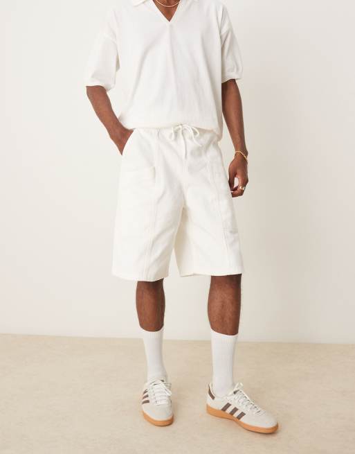 ASOS DESIGN long length cargo shorts with drawstring in raw ecru