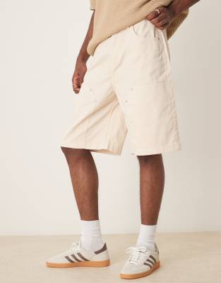 Asos Design Long Length Carpenter Jort In Neutral