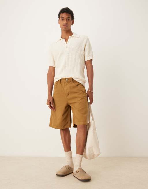 ASOS DESIGN long length carpenter jort in tan