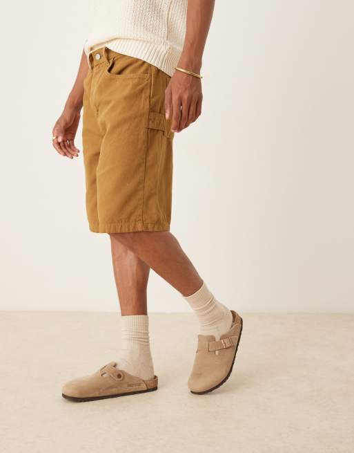 ASOS DESIGN long length carpenter jort in tan