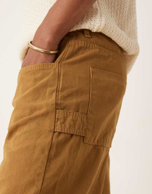 ASOS DESIGN long length carpenter jort in tan