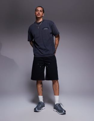 Asos Design Long Length Carpenter Jorts In Black