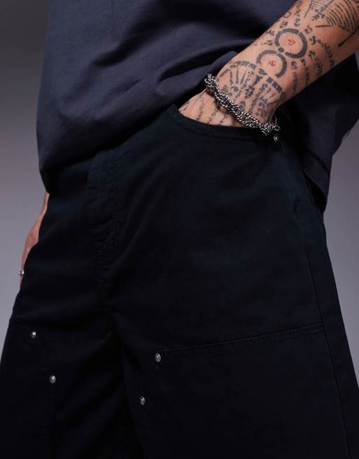 ASOS DESIGN long length carpenter shorts in black, 3 of 5