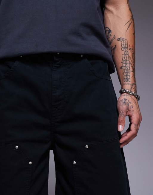 ASOS DESIGN long length carpenter shorts in black, 4 of 5