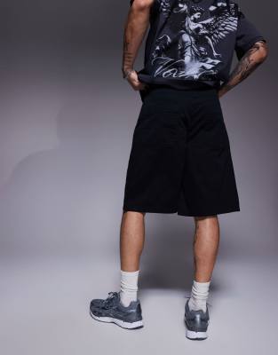 ASOS DESIGN long length carpenter jorts in black