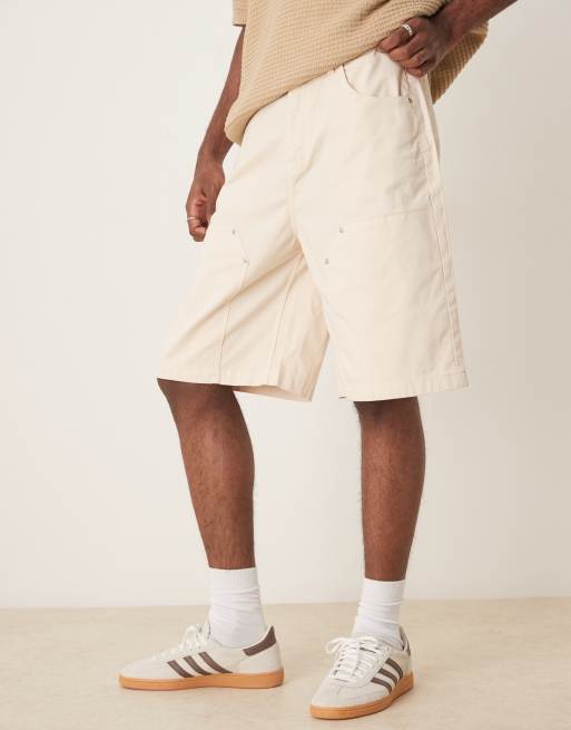 ASOS DESIGN long length carpenter jort in ecru