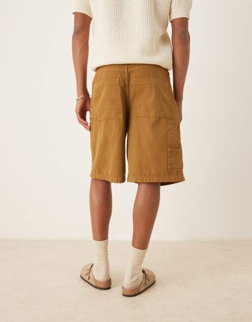 ASOS DESIGN long length carpenter jort in tan