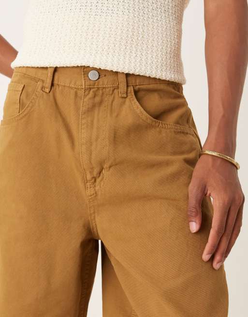 ASOS DESIGN long length carpenter jort in tan