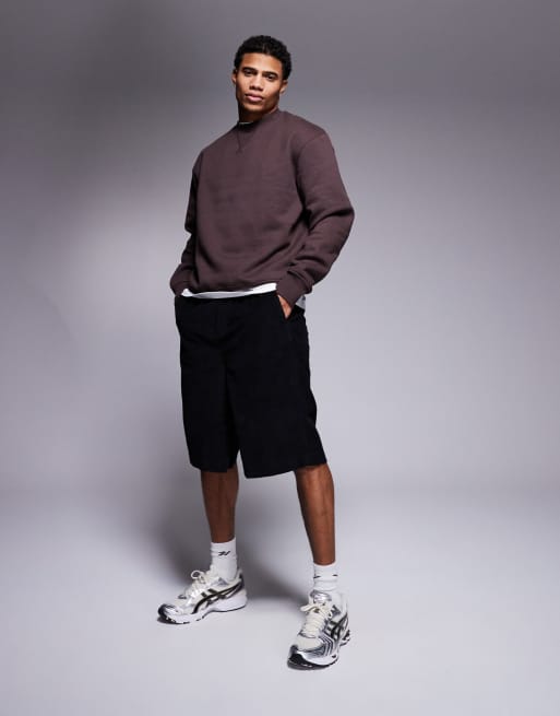 ASOS DESIGN long length corduroy jort in black