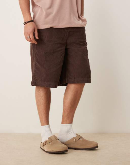 ASOS DESIGN long length corduroy jort in brown