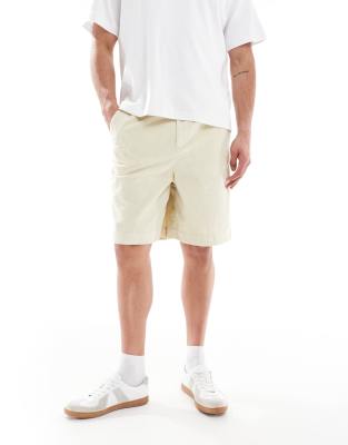 ASOS DESIGN long length corduroy shorts in ecru-Neutral