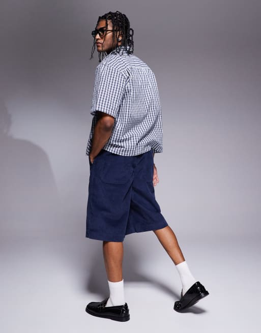 ASOS DESIGN long length corduroy shorts in navy, 2 of 5