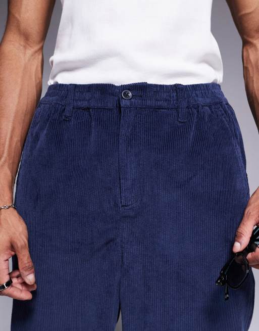 ASOS DESIGN long length corduroy shorts in navy, 5 of 5