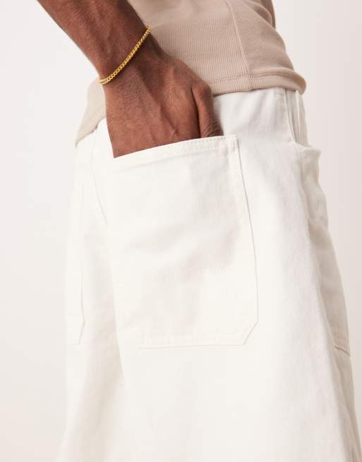 ASOS DESIGN long length denim fatigue jorts in white
