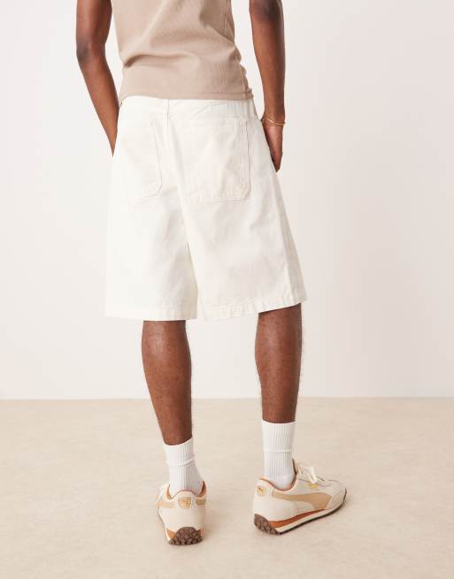 ASOS DESIGN long length denim fatigue jorts in white