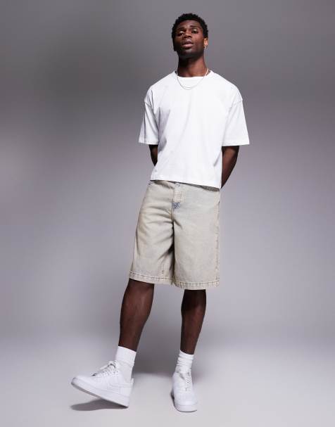 ASOS DESIGN long length denim jort in bleach wash - view 1