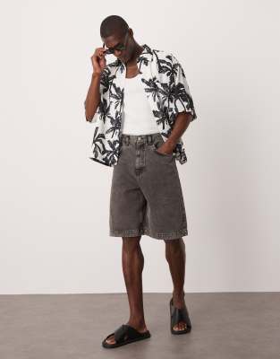 asos ASOS DESIGN long length denim jort in brown wash