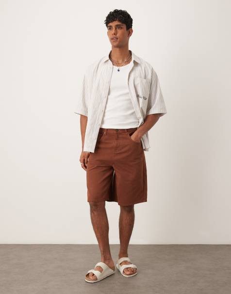 ASOS DESIGN long length denim jort in brown  - view 1