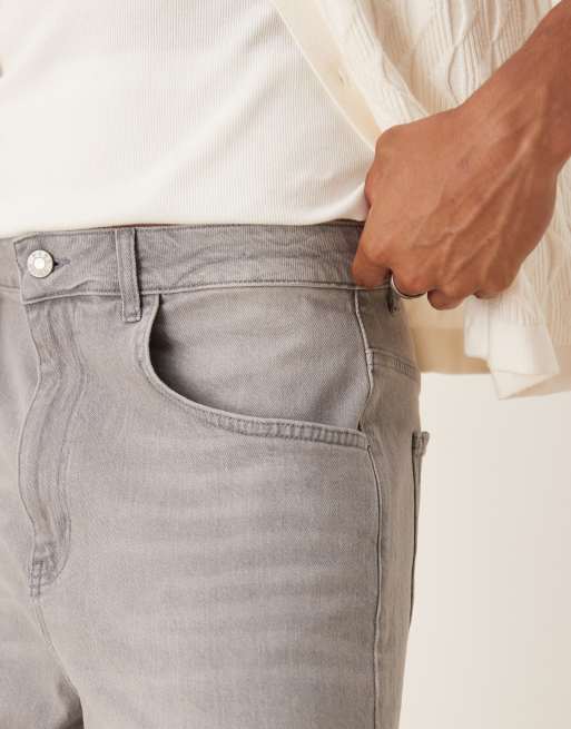 ASOS DESIGN long length denim jort in light grey wash, 5 of 5