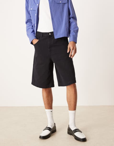 ASOS DESIGN long length denim jort with twisted seam in black - view 1