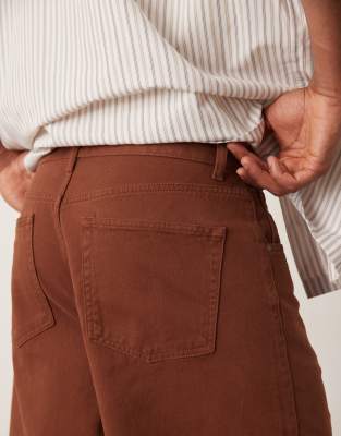 ASOS DESIGN long length denim jorts in brown 