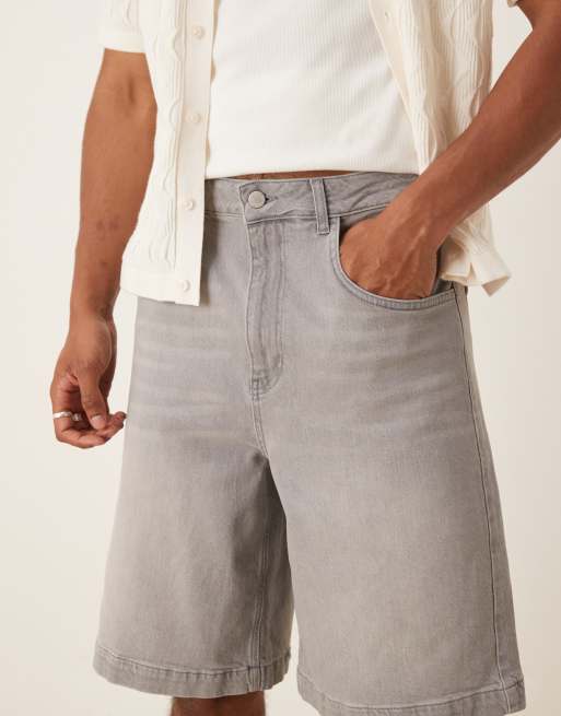 ASOS DESIGN long length denim jorts in light gray wash, 3 of 5