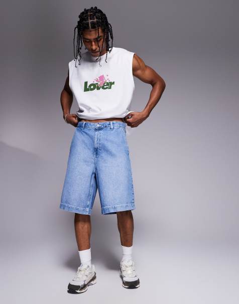 ASOS DESIGN long length denim jorts in light wash blue - view 1