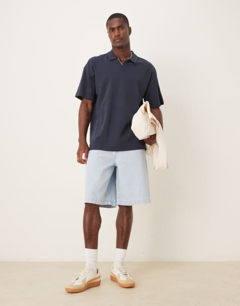 ASOS DESIGN long length denim jorts in light wash blue - view 1