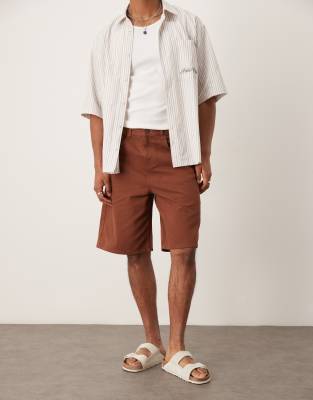 Asos Design Long Length Denim Jorts In Brown