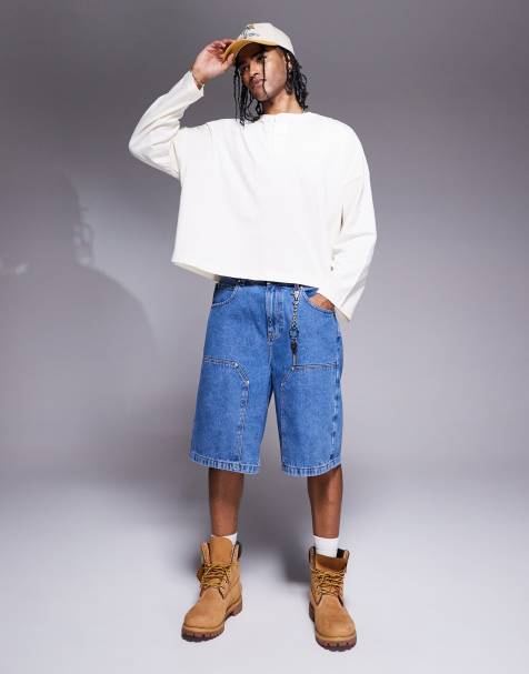 ASOS DESIGN long length denim jorts with carpenter details - view 1