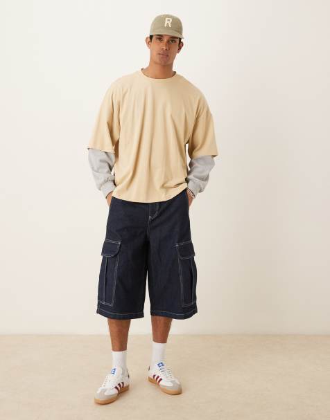 ASOS DESIGN long length denim jorts with double pleats in raw wash - view 1